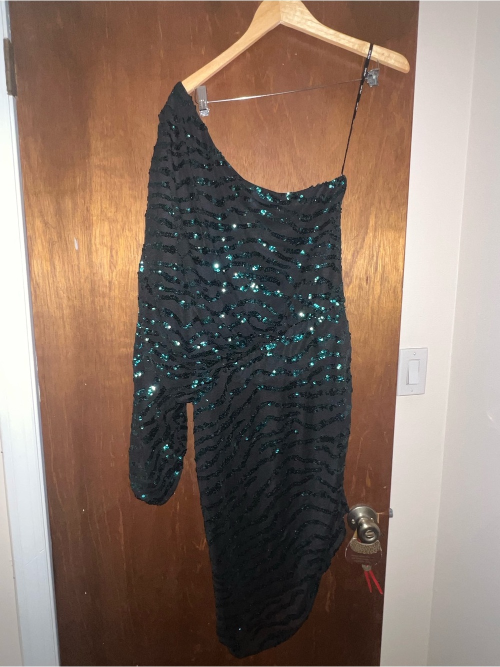 City Chic Black Dress with Emerald Sequin Stripe